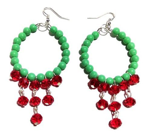 red crystal beads oval hanging earring